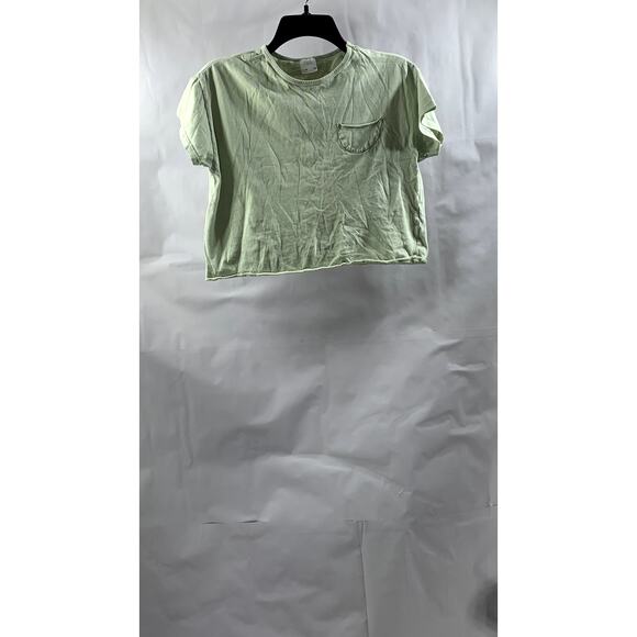ZARA Girls' Lime Green Crewneck Short Sleeve Chest-Pocket Crop Top SZ 10 - Picture 1 of 9